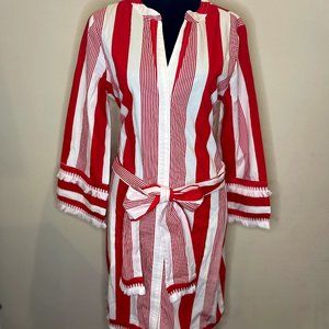 J. Crew red & white striped fringe shirt dress SIZE 6P - NEVER WORN